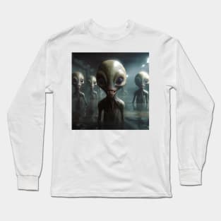 Smiling Ufo Creatures in Swamp Long Sleeve T-Shirt